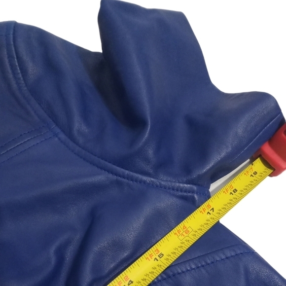 Trina Turk Navy Blue Genuine Leather Shift Dress Short Sleeve Back Zip Mini SZ 6 - Picture 5 of 9